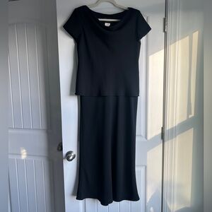 S.L. Fashions Flutter Tiered Black Midi Dress